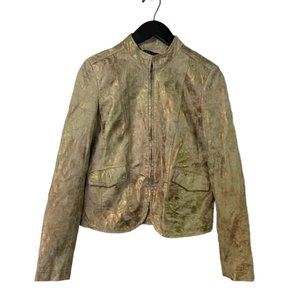 In Suede Metallic Gold Rose Gold Suede Leather Zip Up Blazer Jacket Size…